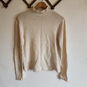 Vintage Pendleton Cream Mock Turtleneck Sweater Cashmere Wool Medium M